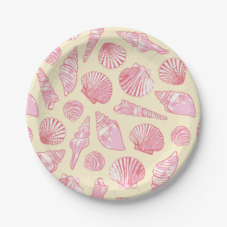 Rosa und gelbe, lackierte Muscheln Pappteller