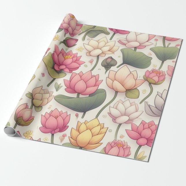 Rosa und gelbe Lotus-Blume Geschenkpapier (Ungerollt)