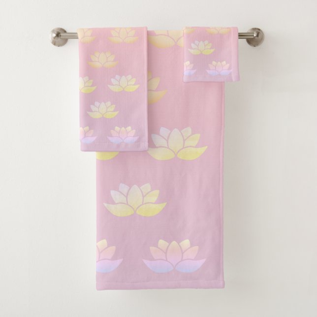 Rosa und gelbe Lotus Fade Badhandtuch Set (Insitu)