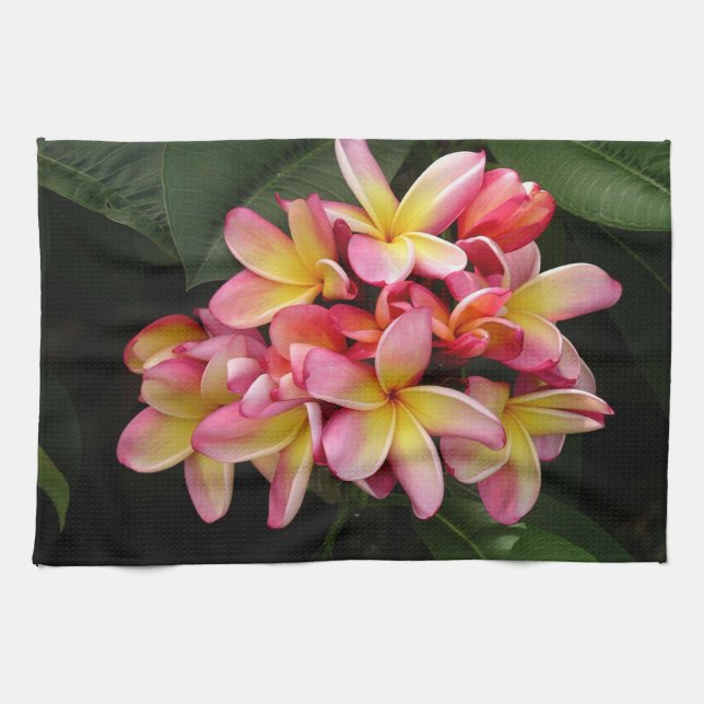 Rosa und gelbe Plumeria Blume Handtuch (Horizontal)