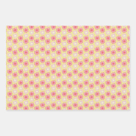 rosa und gelbe Retro-Blume Geschenkpapier Set