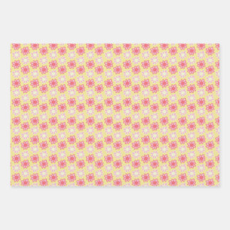 rosa und gelbe Retro-Blume Geschenkpapier Set
