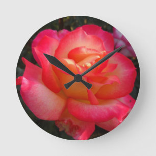 Rosa und Gelbe Rose Runde Wanduhr