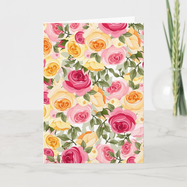 Rosa und Gelbe Rosen Bauernhof Shabby Chic Flora Karte (Vorderseite)