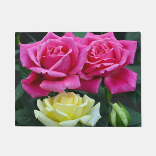Rosa und gelbe Rosen Blumendruck Fußmatte