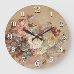 Rosa und Gelbe Rosen - Franz Bischoff Große Wanduhr
