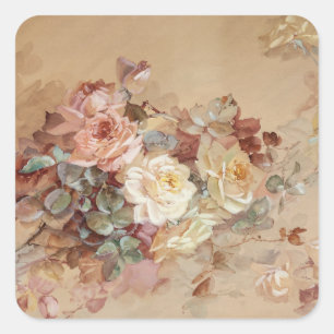 Rosa und Gelbe Rosen - Franz Bischoff Quadratischer Aufkleber