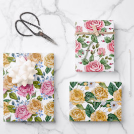 Rosa und Gelbe Rosen Geschenkpapier Set