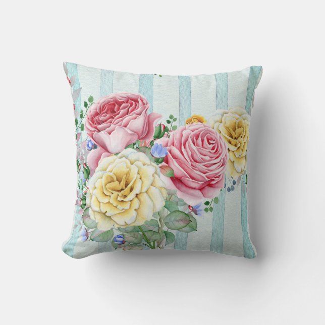Rosa und Gelbe Rosen Kissen (Vorderseite)
