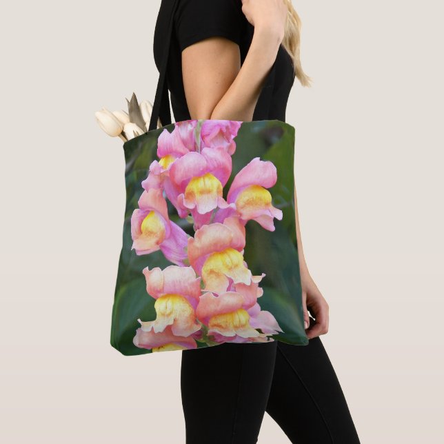 Rosa und gelbe Schnappdrache, floral Tasche (Von Nahem)