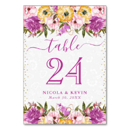 Rosa und gelbe Sommer-Blume Hochzeit Tischnummer