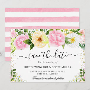 Rosa und Gelbe Sommerblumen Hochzeit Save The Date