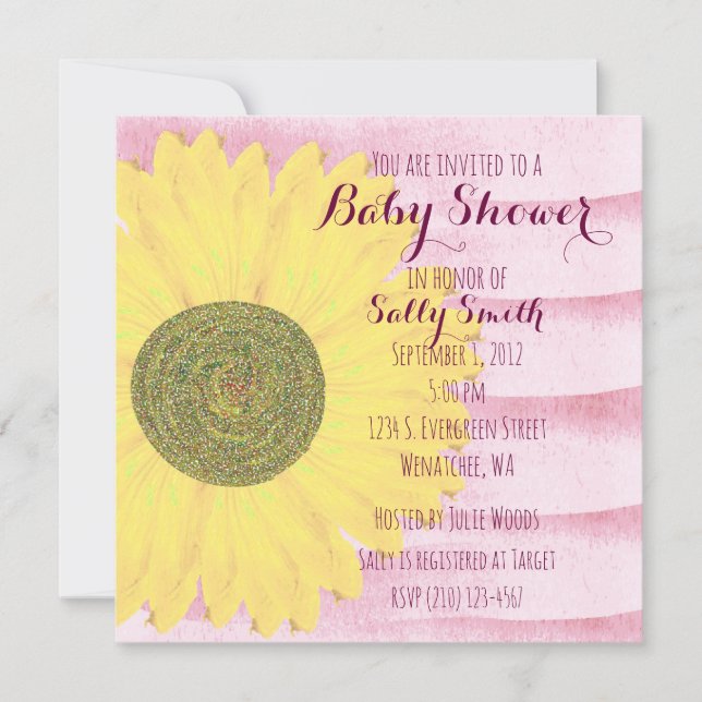 Rosa und gelbe Sonnenblume Kinderdusche Einladung (Vorderseite)