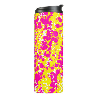 Rosa und gelbe Spattermuster Thermosbecher