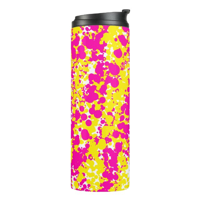 Rosa und gelbe Spattermuster Thermosbecher (Nach links gedreht)