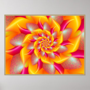 Rosa und gelbe SpiralBlume Poster