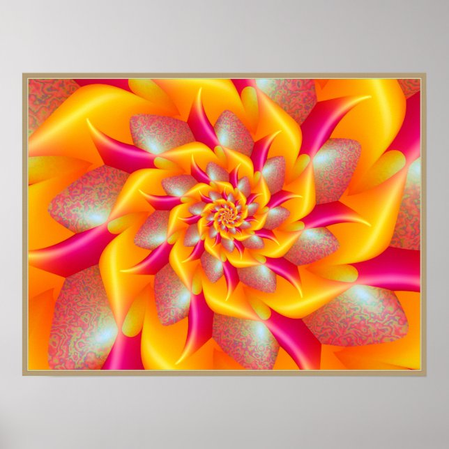 Rosa und gelbe SpiralBlume Poster (Vorne)
