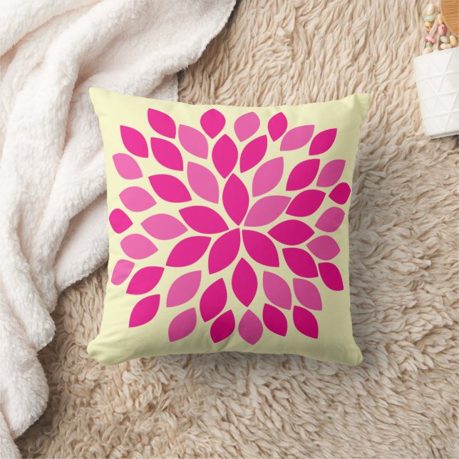 Rosa und gelbe Sternexplosion Moderne Blume Kissen (Decke)