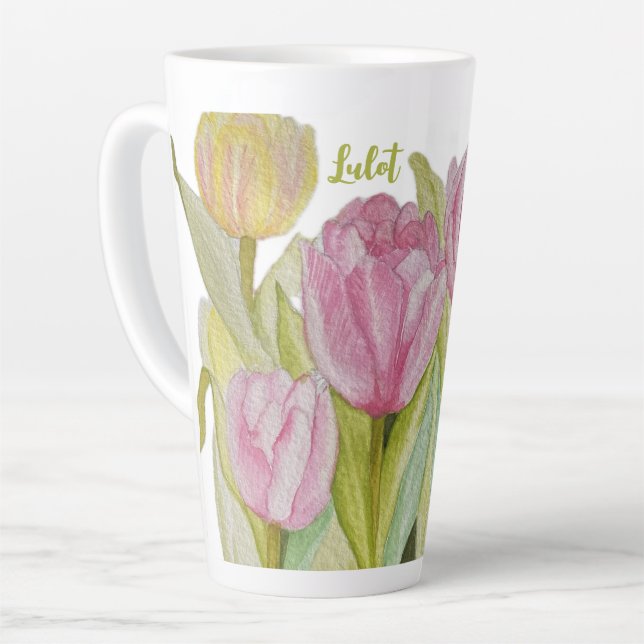 Rosa und gelbe Tulip Latte Tasse (Linke Ecke)