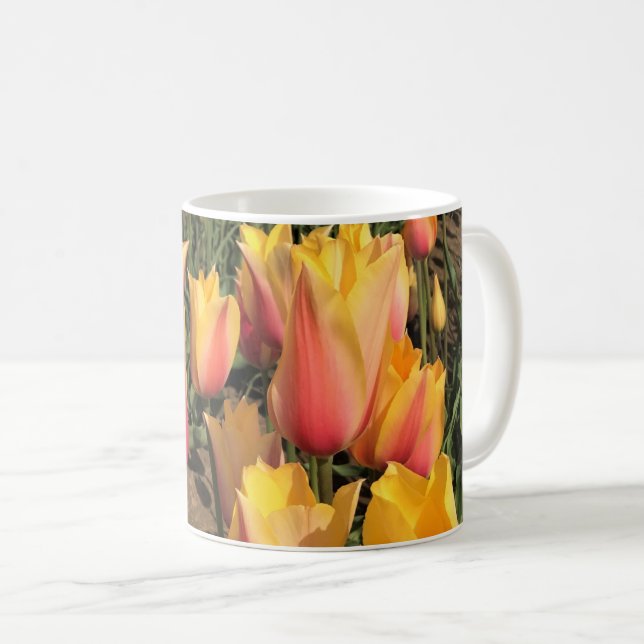Rosa und gelbe Tulpen Kaffeetasse (VorderseiteRechts)
