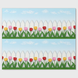 Rosa und gelbe Tulpen Weißer Zaun Geschenkpapier