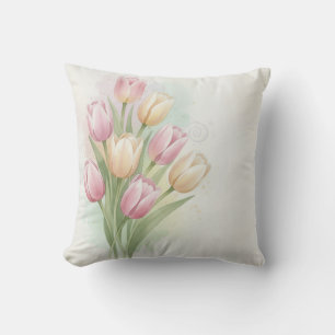 Rosa und gelbe Tulpenblumenstrauß Kissen
