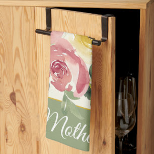 Rosa und gelbe Wasserfarbe Blumen anpassbar Geschirrtuch