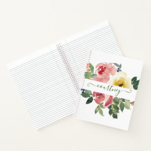 Rosa und gelbe Wasserfarbe floral personalisiert   Notizbuch