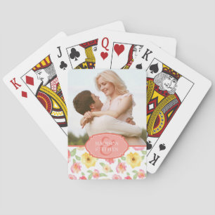Rosa und gelbe Wasserfarbe - Foto Hochzeiten Spielkarten