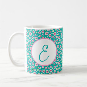 Rosa und gelbe Wasserfarbe Gänseblümchen-Monogramm Kaffeetasse
