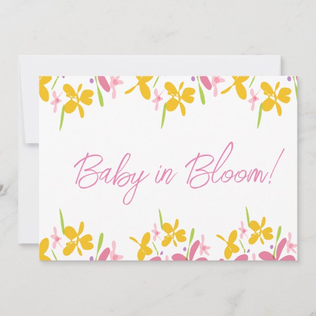 Rosa und gelbe Wildblume Baby in Blüte Einladung (Vorderseite)