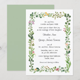Rosa und gelbe Wildblumen und Grüne Hochzeit Einladung