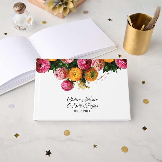 Rosa und gelber Blumengarten Gästebuch (Vorderseite Offen)