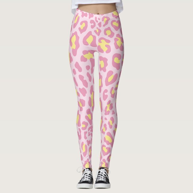 Rosa und gelber Leopard Leggings (Vorderseite)