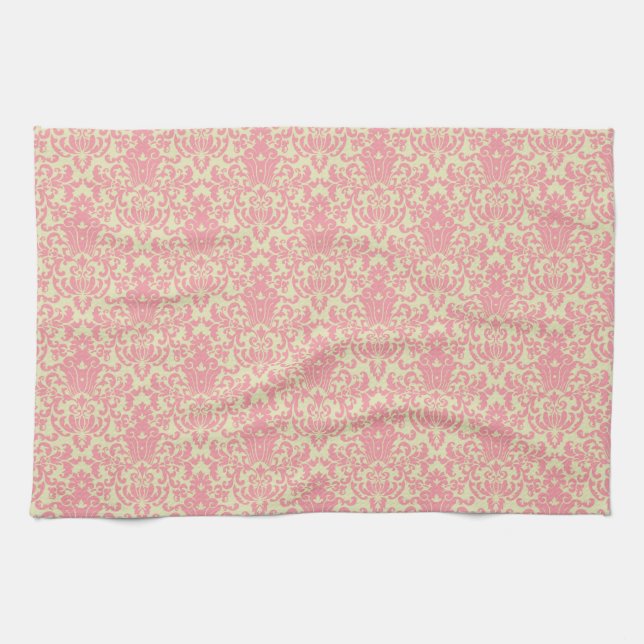 Rosa und gelbes Damast-Muster Handtuch (Horizontal)