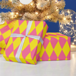 Rosa und gelbes Harlekin-Karuomuster-Design Geschenkpapier