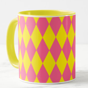 Rosa und gelbes Harlekin-Karuomuster-Design Tasse