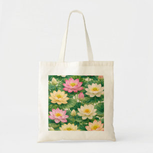 Rosa und gelbes Lotusblumen-Botanikmuster Tragetasche