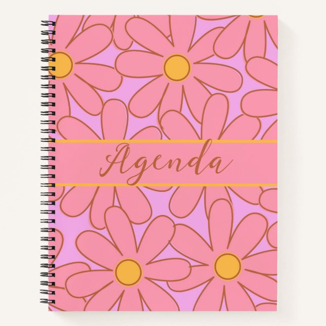 Rosa und gelbes Retro-Muster Notizbuch (Vorderseite)
