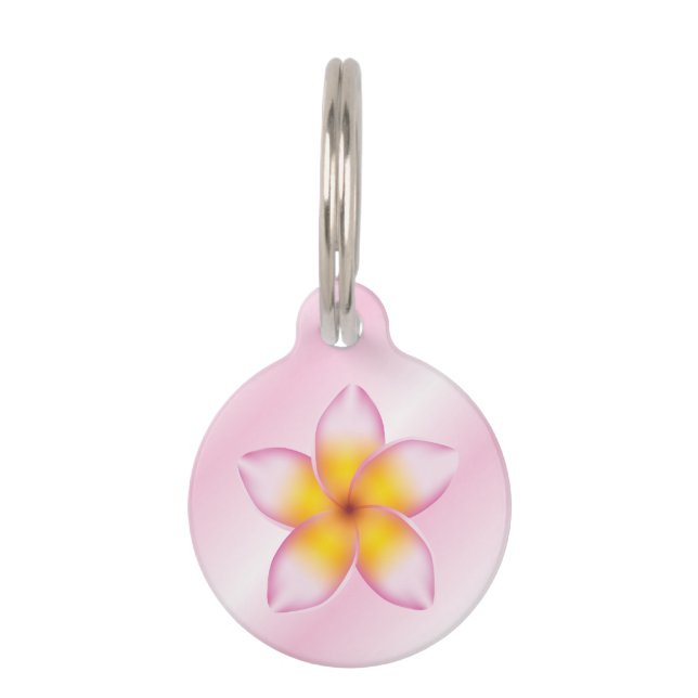 Rosa und Girly-Frangipani-Blume mit Hundeinformati Tiermarke (Vorderseite)