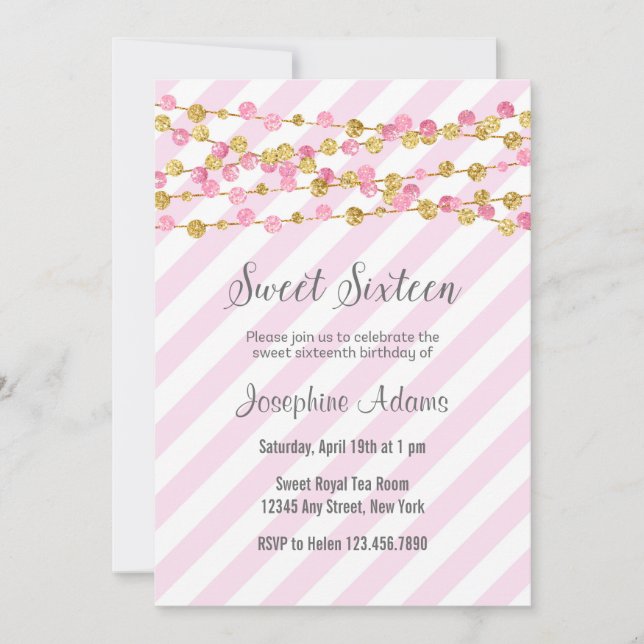 Rosa und Gold 16 . Geburtstag Einladung zum Geburt (Vorderseite)