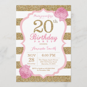 Rosa und Gold 20. Geburtstag Einladung Floral