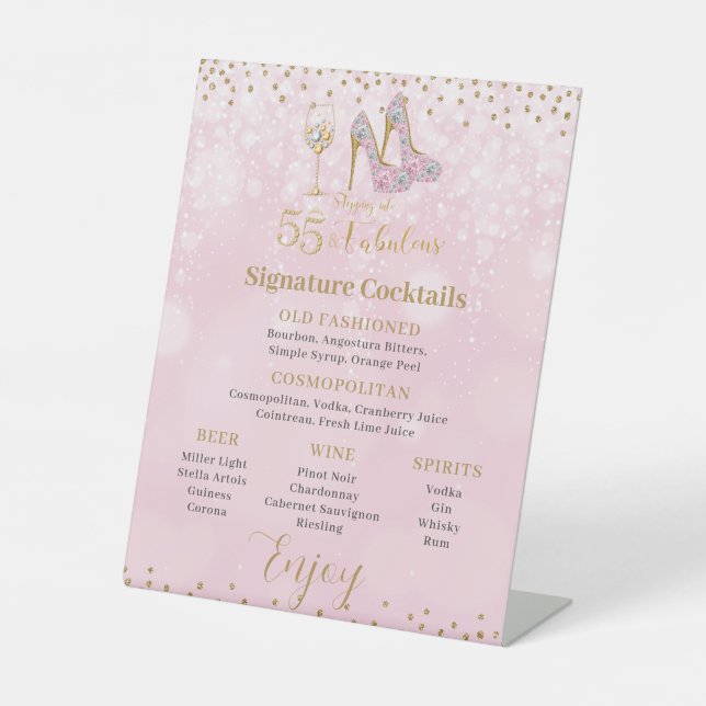 Rosa und Gold 55 und köstliche Cocktails Menu für  Sockelschild (Vorderseite)