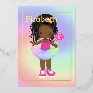 Rosa und Gold Afroamerikanisches Candy Tutu Geburt Folieneinladung