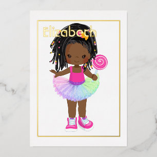 Rosa und Gold Afroamerikanisches Candy Tutu Geburt Folieneinladung