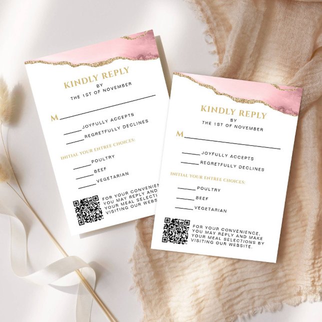 Rosa und Gold Agate Bat Mitzvah Vertikal RSVP Karte (Von Creator hochgeladen)