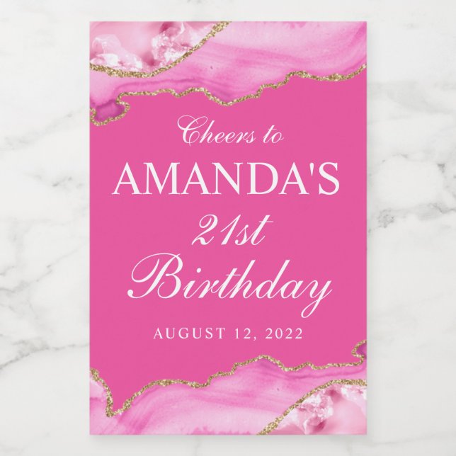 Rosa und Gold-Agate-Marmor Weinetikett (Einzelnes Label)