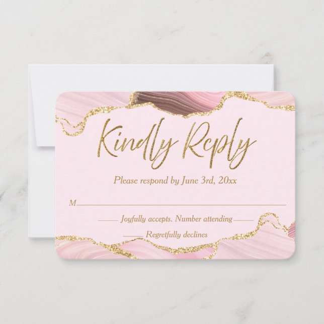 Rosa und Gold Agate Wedding RSVP Karte (Vorderseite)