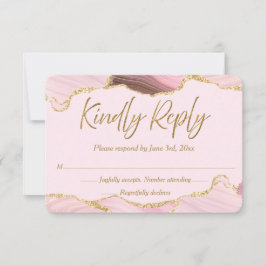 Rosa und Gold Agate Wedding RSVP Karte