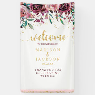 Rosa und Gold Aquarell Blumen Hochzeit Willkommen Banner